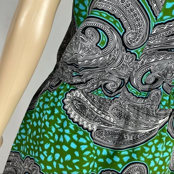 Glam Green, Blue, and Black Patterned Dress - Picture 8 of 12